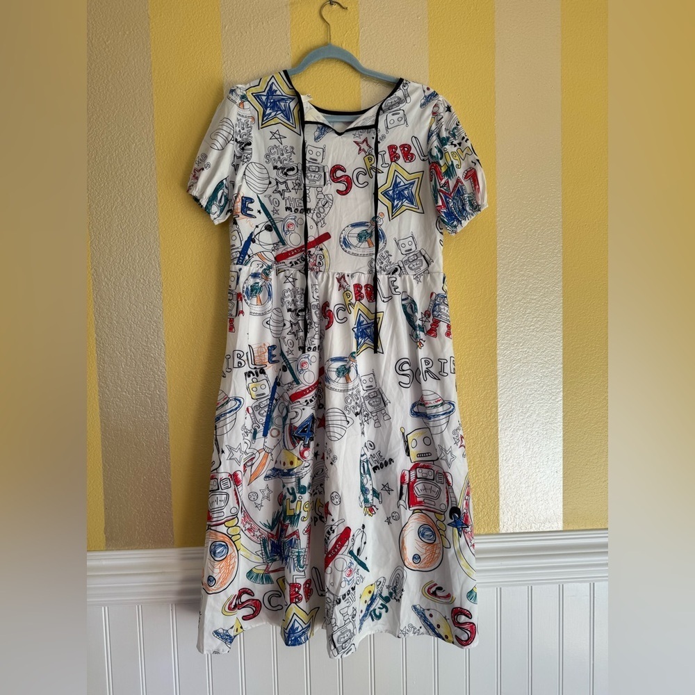 Colorful Robot Print Midi Dress - Picture 2 of 9